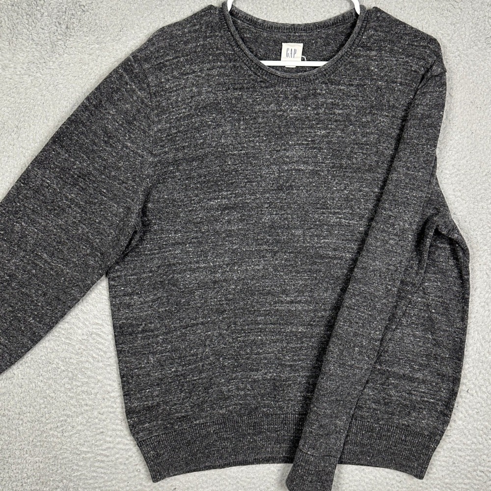 GAP Sweater Mens Large Charcoal Grey Marled Knit Roll Neck Pullover Long Sleeve